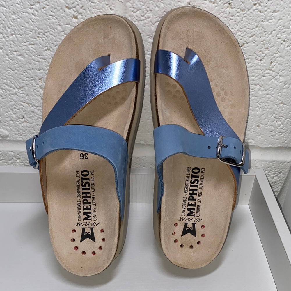 Mephisto Metallic and Light Blue Sandals